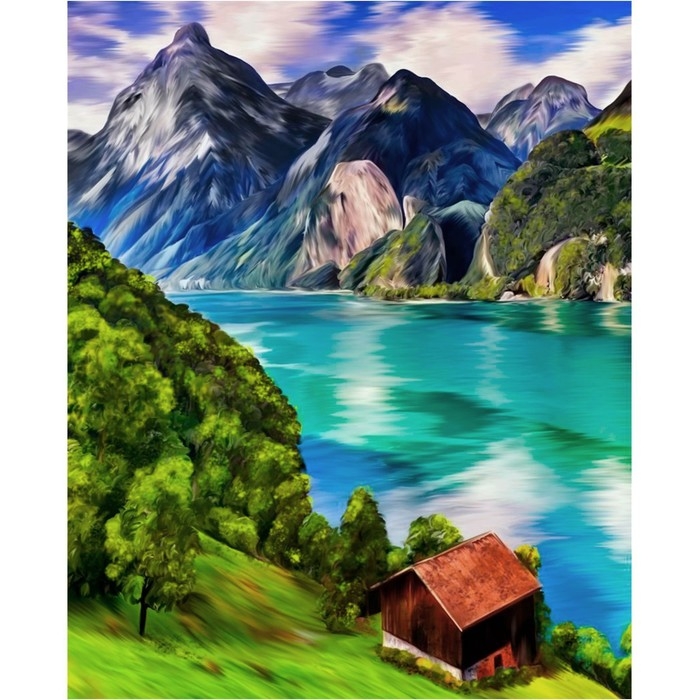 Алмазная мозаика с полным заполнением на холсте &laquo;Горное озеро&raquo;, 40 х 50 см