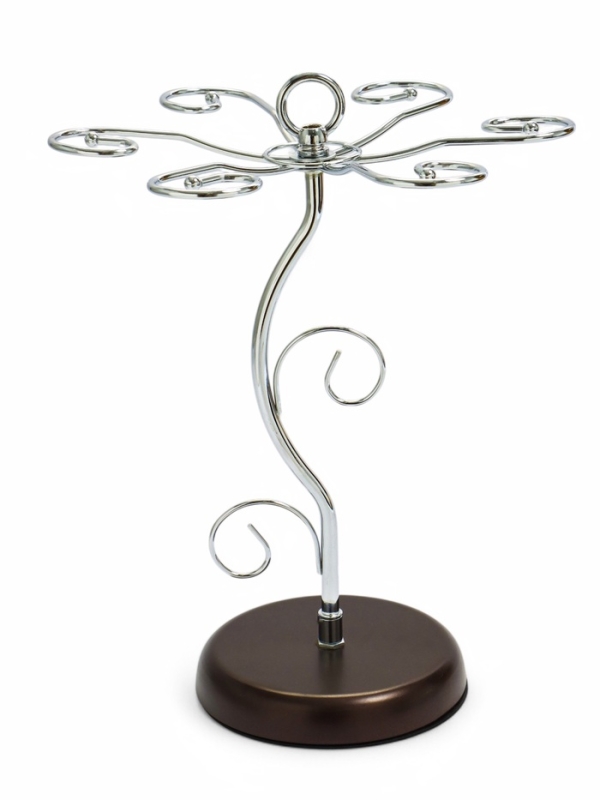 Подставка для бокалов, серебристая с коричневым основанием, на 6 бокалов