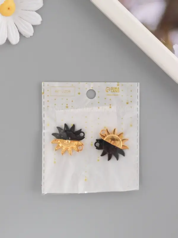 Замок магнитный металл "Солнце" набор 2 шт чёрно-золотой 2,7х2,6 см