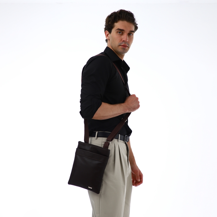 Сумка мужская через плечо TEXTURA, искусственная кожа, цвет коричневый