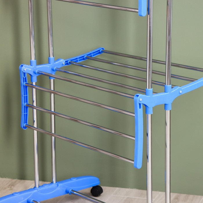 Сушилка для белья напольная 3-х уровневая Доляна, 75(126)&times;64&times;170 см, рабочая длина 16 м, на колёсах, нержавеющая сталь