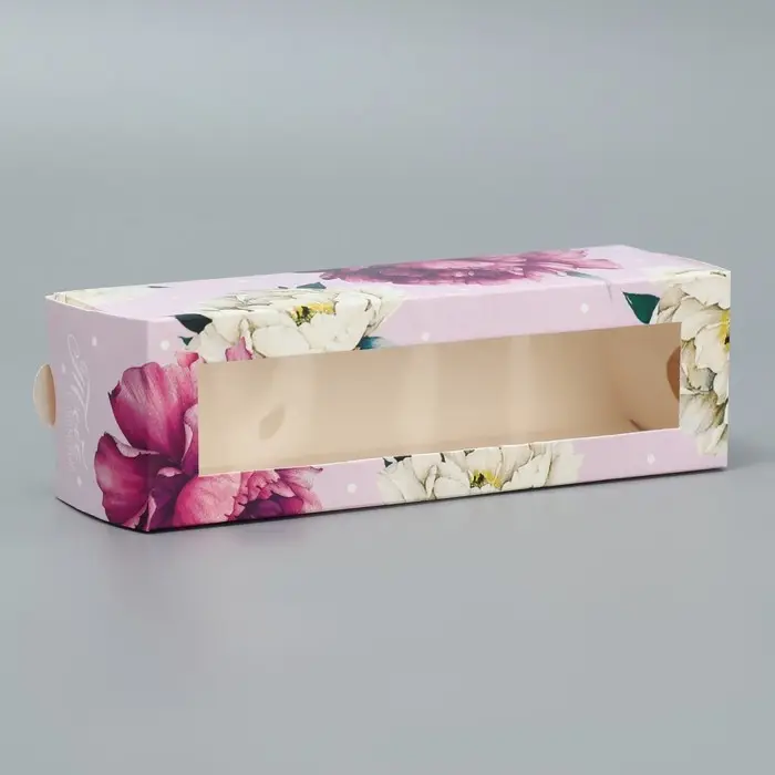 Коробка для макарун, кондитерская упаковка &laquo;Тебе с любовью&raquo;, пионы, 5.5 х 18 х 5.5 см