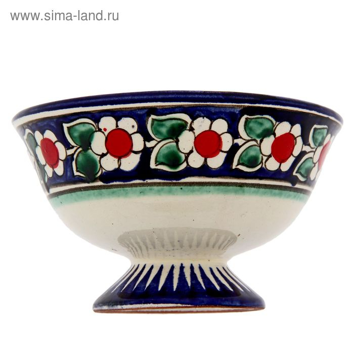 Конфетница Риштанская Керамика "Цветы", 12 см, синяя