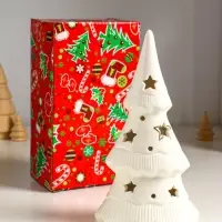 Сувенир керамика свет "Ёлочка и звёзды" белый с золотом 10,7х6,8х20 см