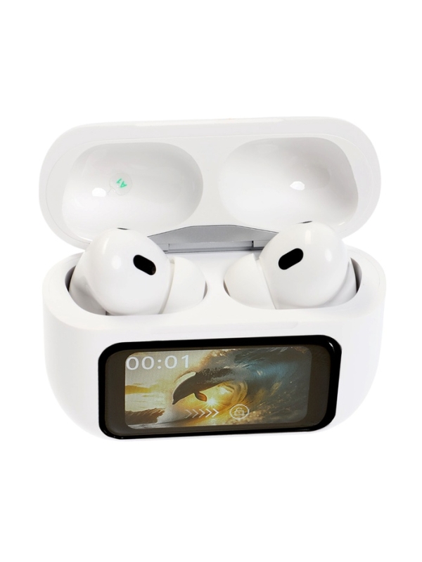 Наушники беспроводные TWS, дисплей, BT5.4, 30/500 мАч, с шумоподавлением, сенсор, белые