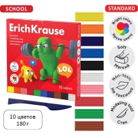 Пластилин 10 цветов, 180 г, ErichKrause "Jolly Friends", со стеком, в картонной упаковке