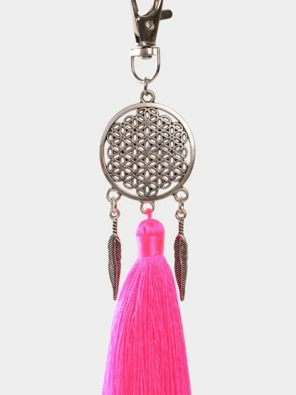Брелок-кисточка "Ловец снов" 17 см, цв. розовый, серебристый