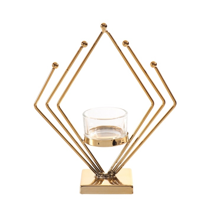 Подсвечник металл, стекло на 1 свечу "Золотой ромб" d=4,5 см 6х16х19 см