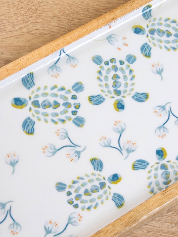 Блюдо прямоугольное " Черепаха и цветы" дерево манго 41х15 см