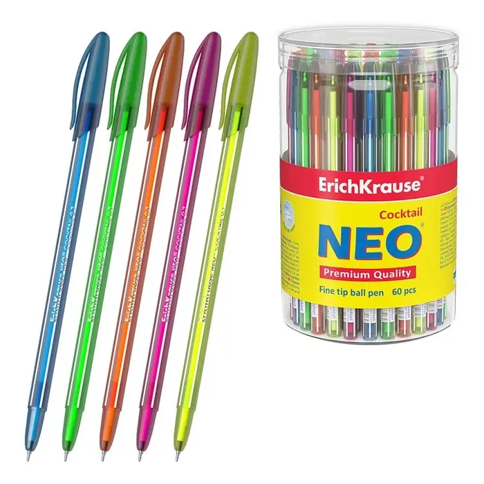 Ручка шариковая ErichKrause Cocktail, игольчатый узел 0.7 мм, чернила синие, одноразовая, МИКС