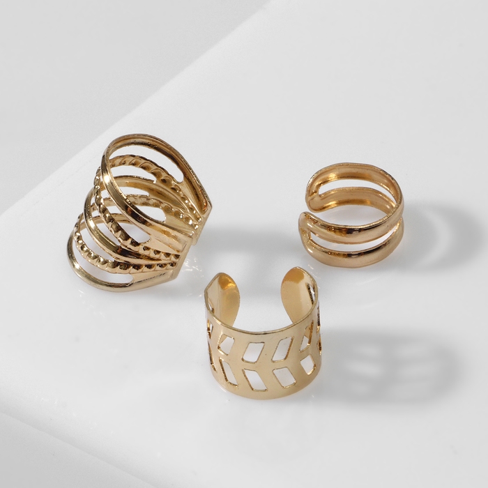 Серьги &laquo;Каффы&raquo; набор 3 шт, линии, цвет золото