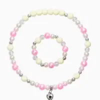 Набор детский &laquo;Выбражулька&raquo; 2 предмета: бусы, браслет d=6 см. сердце, розовый в серебре