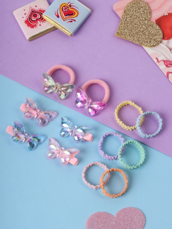 Набор для волос "Аделия" (10 резинок 3 см, 4 зажима 3 см) бабочка, розовый