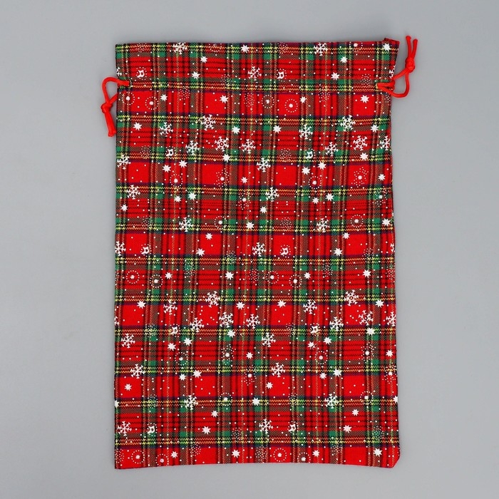 Мешочек подарочный холща &laquo;Новогодняя клетка&raquo;, снежинки, 20 х 30 см +/- 1.5 см, Новый год