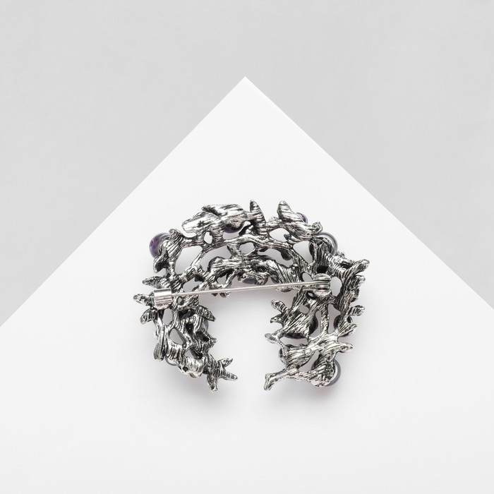 Брошь &laquo;Ветвь аметиста&raquo;, цвет фиолетовый в чернёном серебре