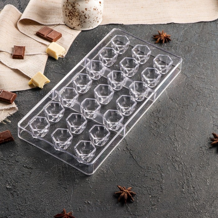 Форма для конфет и шоколада KONFINETTA &laquo;Секрет&raquo;, 27,5&times;17,5&times;2,5 см, 21 ячейка 2,5&times;2,2&times;2 см, цвет прозрачный