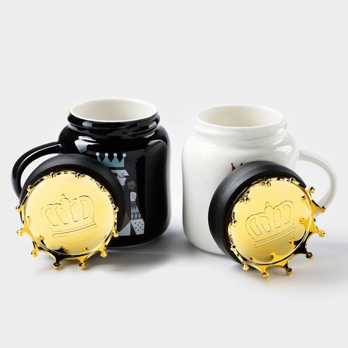 Набор кружек керамических &laquo;Король и королева&raquo;, 2 предмета: 380 мл, цвет чёрный и белый