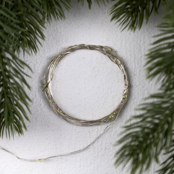 Гирлянда &laquo;Нить&raquo; 2 м роса. IP20, нить серебристая, 20 LED, 4.6 В, AG13x3 (в комплекте), 3 режима, свечение зелёное