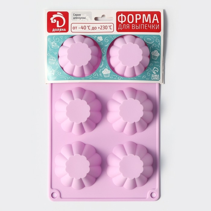 Форма для выпечки Доляна &laquo;Сладости. Пудинг&raquo;, силикон, 29,5&times;17,5 см, 6 ячеек (7,7&times;4 см), цвет МИКС