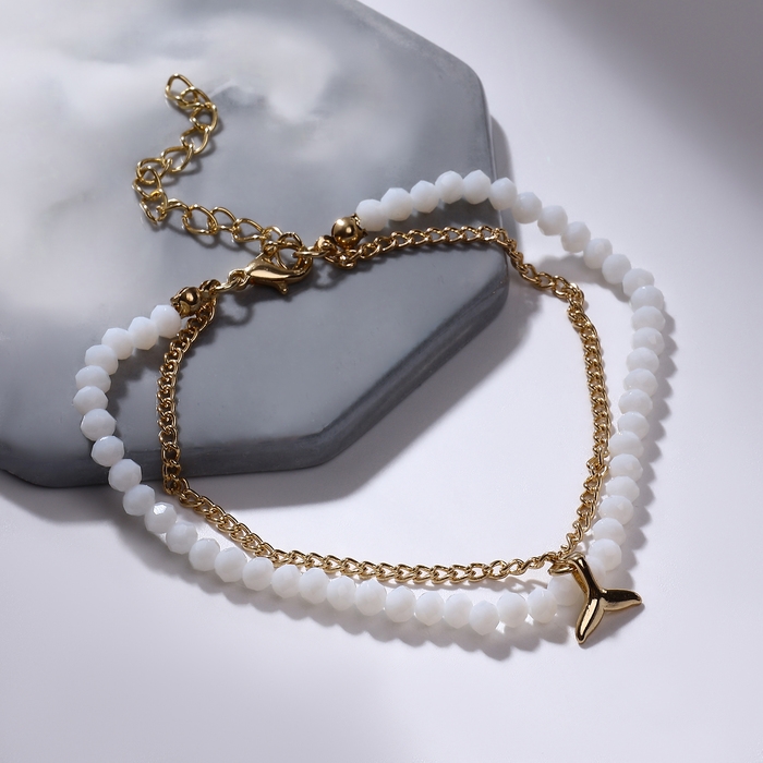 Браслет на ногу &laquo;Хвост&raquo; русалки, цвет белый в золоте, 28,5 см