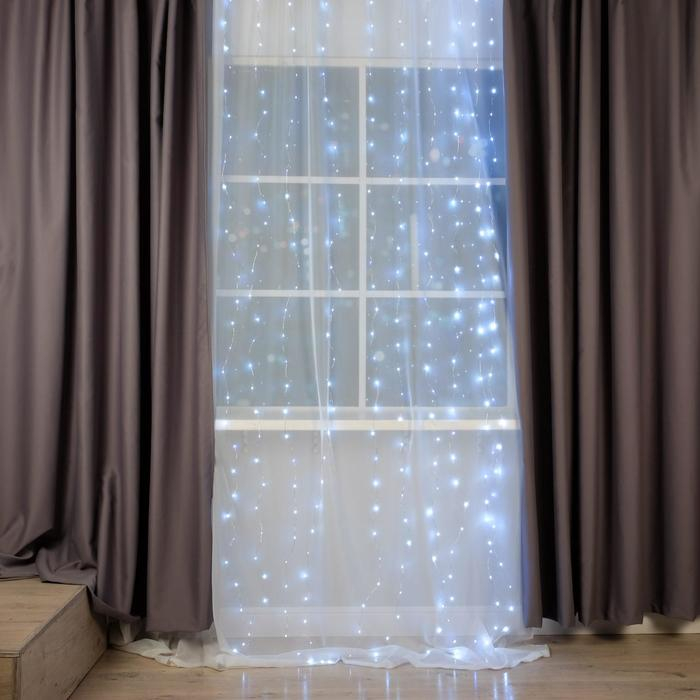 Гирлянда &laquo;Занавес&raquo; 2.8 &times; 3 м роса на крючках, IP20, серебристая нить, 300 LED, свечение белое, мерцание, USB