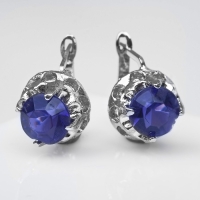Серьги со стразами &laquo;Эдель&raquo; кружок, цвет сине-фиолетовый в серебре