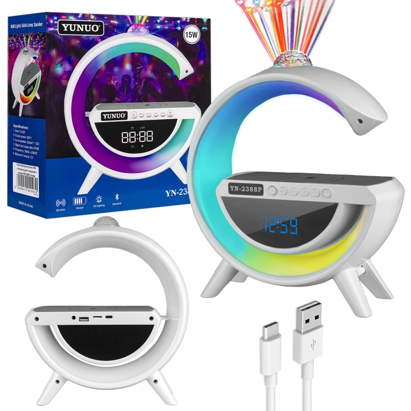 Портативная акустика RGB с беспроводной зарядкой YN-2388P белый (24шт/кор)
