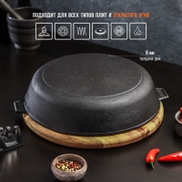 Сковорода-гриль литая чугунная Magma, d=28 см, h=6 см, с двумя ручками, чугунная крышка, индукция