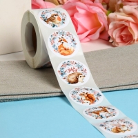 Новый год. Наклейки в рулоне "Зверята", 500 шт, 3,8 х 3,8 см