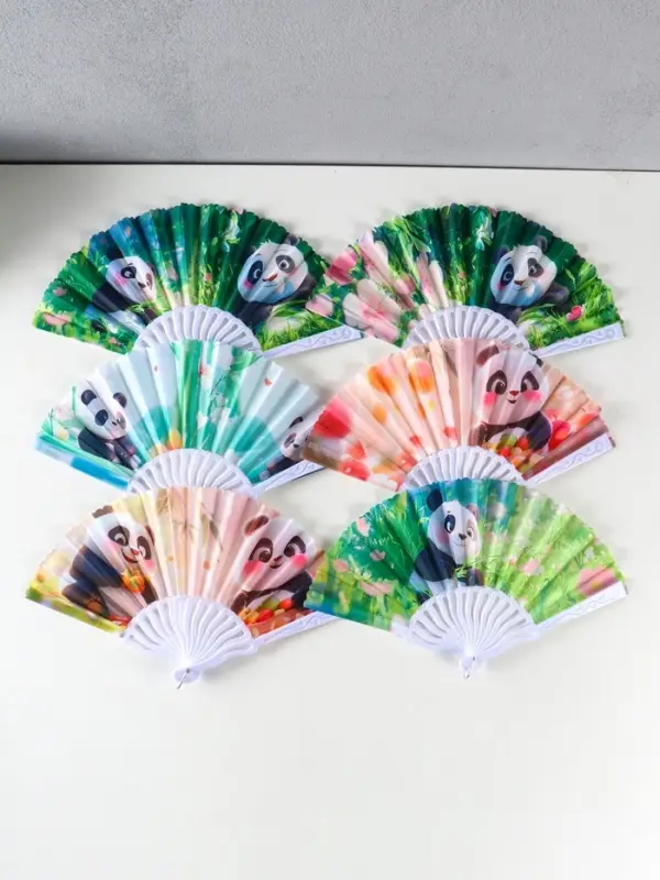 Веер пластик, текстиль "Панда в цветочном саду" МИКС 23 см