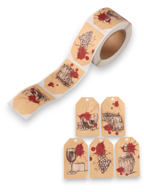 Наклейка бумага крафт "Бирки. Виноградник" 3х5 см 200 шт в рулоне