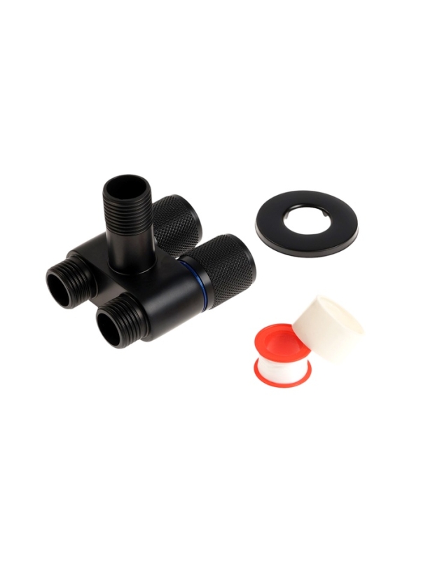 Кран двойной ZEIN engr, 1/2" х 1/2", два вентиля, кран-букса керамика, нерж. сталь, черный