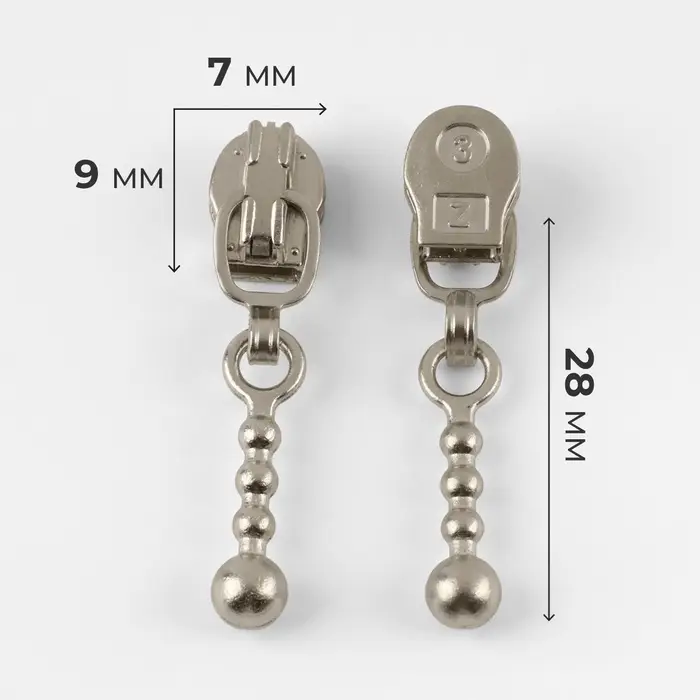 Бегунок для молнии &laquo;Спираль&raquo;, №3, &laquo;Шарик&raquo;, 10 шт., цвет никель