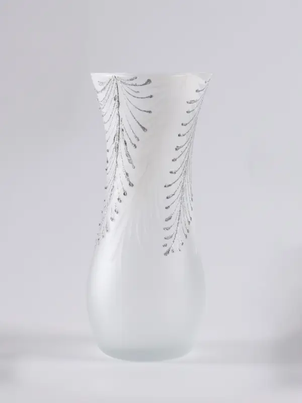 Ваза &laquo;Креман&raquo;, перья, h=26 см, стекло, белая