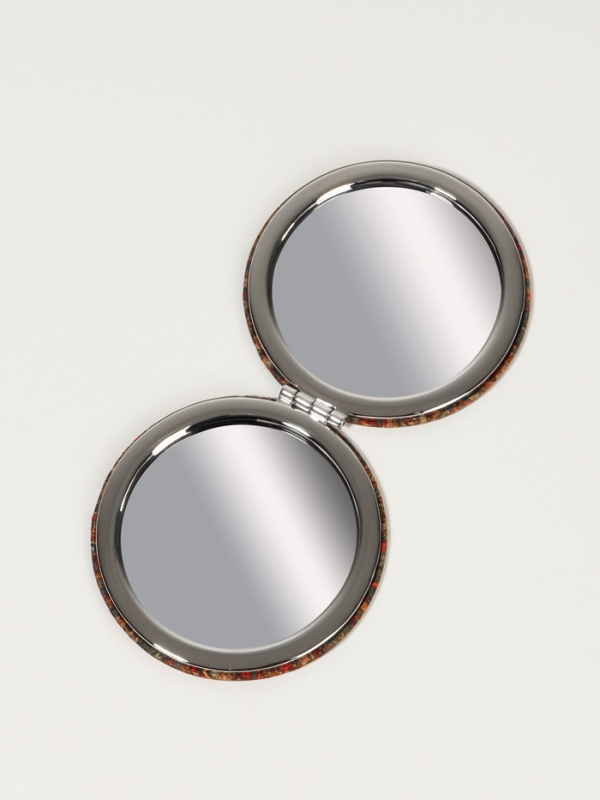Зеркало складное &laquo;Орнамент&raquo;, d = 7,2 см, с увеличением, цвет коричневый/оранжевый