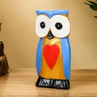 Набор сувенирный "Совята с сердечком" дерево H 15, 13, 11 см, цв. голубой с золотом