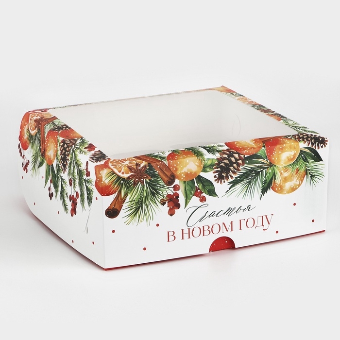 Коробка для капкейков и бенто-торта &laquo;Счастья в Новом году&raquo;, венок 25 х 25 х 10 см
