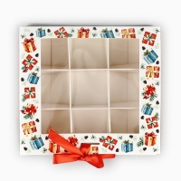 Коробка под 9 конфет с ячейками &laquo;Новогодние подарки&raquo; 14.8 х 13.5 х 3.5 см, Новый год