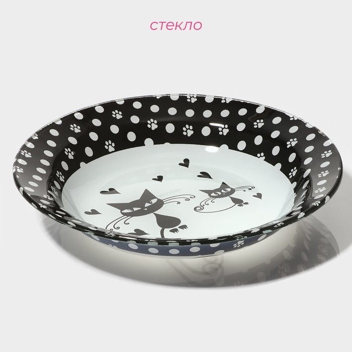 Тарелка глубокая стеклянная Доляна &laquo;Котики&raquo;, 450 мл, d=18,8 см