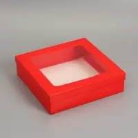 Коробка складная, крышка-дно, красная, с окном 30 х 30 х 8 см
