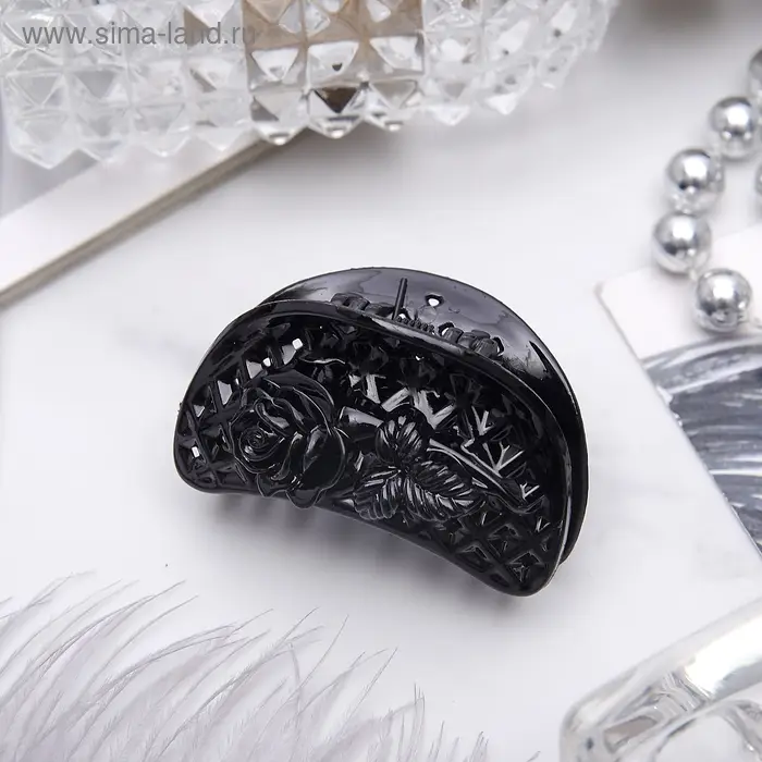 Крабик для волос &laquo;Кружевной кантик&raquo;, роза, 4 см, чёрный