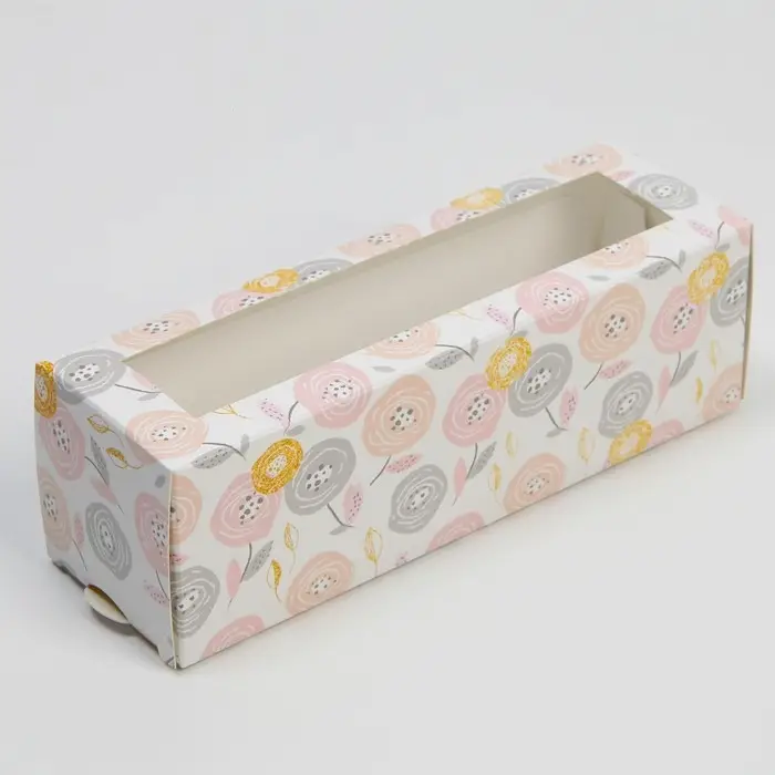 Коробка для макарун, кондитерская упаковка &laquo;Цветочки&raquo;, 5.5 х 18 х 5.5 см