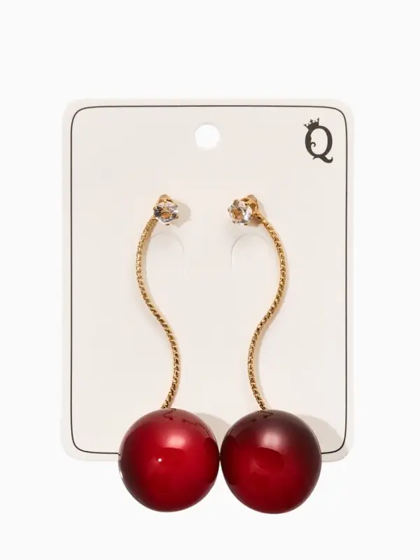 Серьги "Черешня", цвет бордовый в золоте