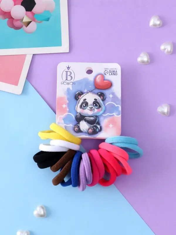 Резинка для волос &laquo;Панда&raquo;, набор 20 шт., шарик-сердце, 2.5 см, МИКС