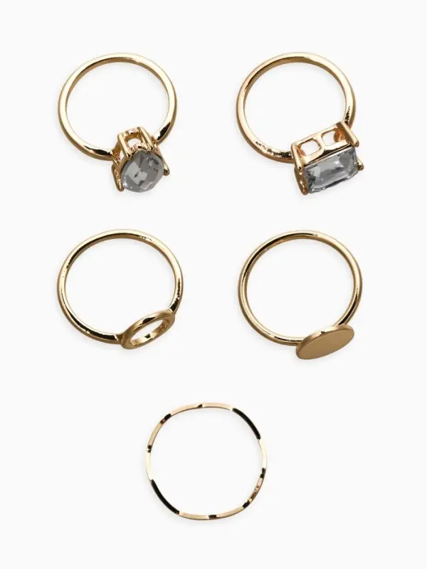 Набор колец 5 шт "Новый стиль" кристалл, размер МИКС, цвет белый в золоте