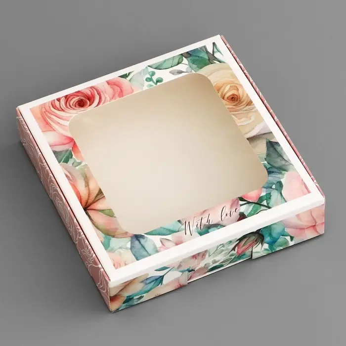 Коробка подарочная сборная с окном, упаковка, &laquo;С любовью&raquo;, 13&times;13&times;3 см