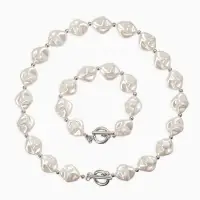 Набор 2 пред-та: бусы,браслет "Жемчуг барочный", ромб. 40/18см, цвет белый в серебре