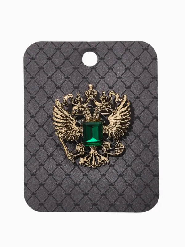 Брошь &laquo;Герб Российской Федерации&raquo;, цвет зелёный в чернёном золоте