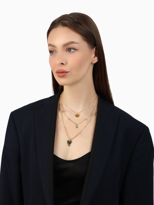 Кулон &laquo;Цепь&raquo; два сердца и круг, цвет золото