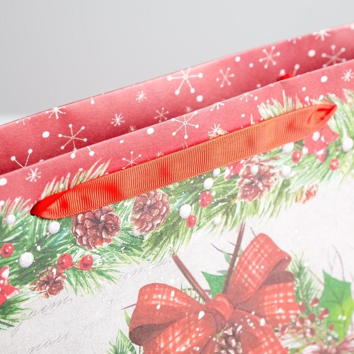 Пакет подарочный новогодний крафтовый горизонтальный &laquo;Спешу поздравить с Новым годом&raquo;, L 40 х 31 х 9 см, Новый год